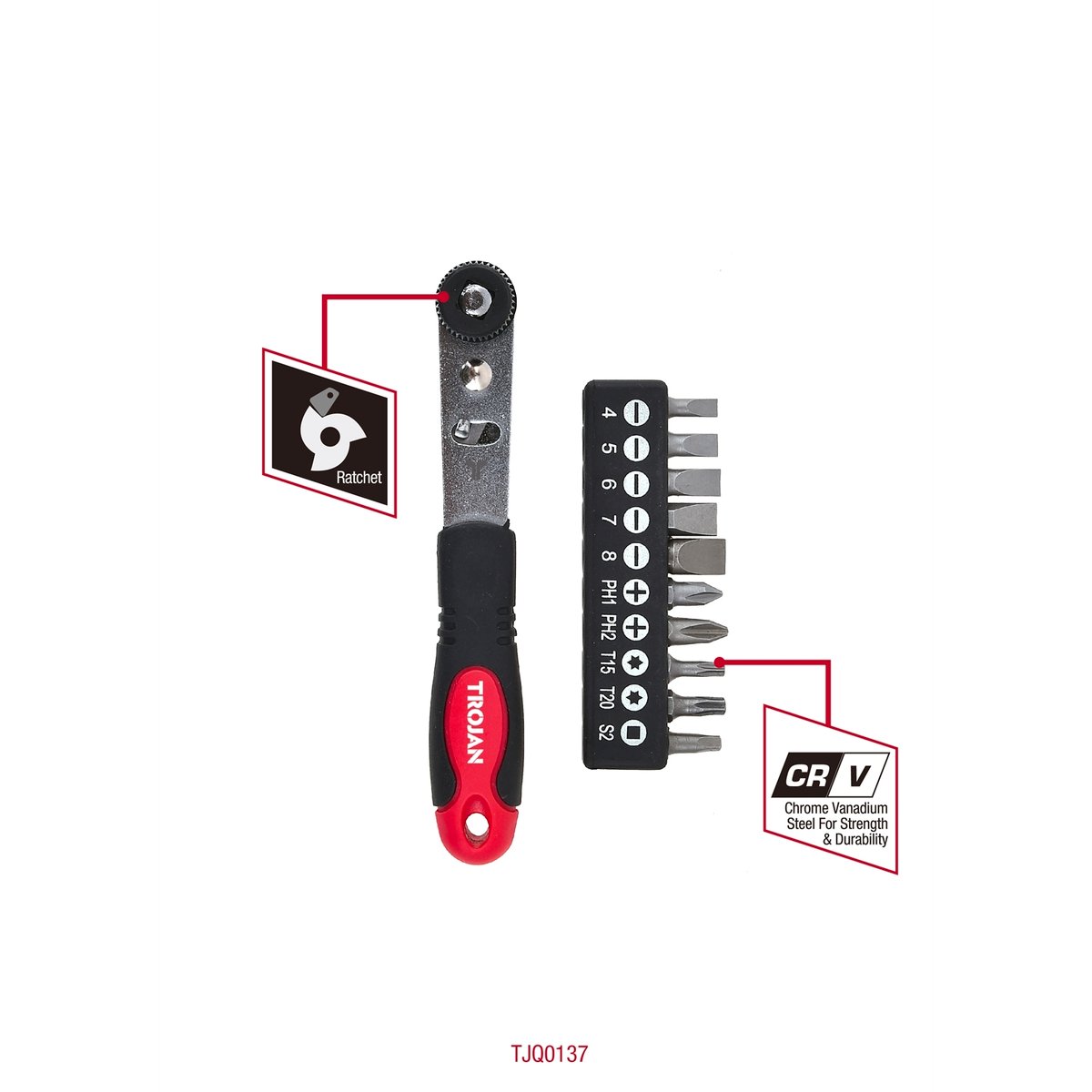Trojan 11 Piece Ratchet Screwdriver Set, CRV