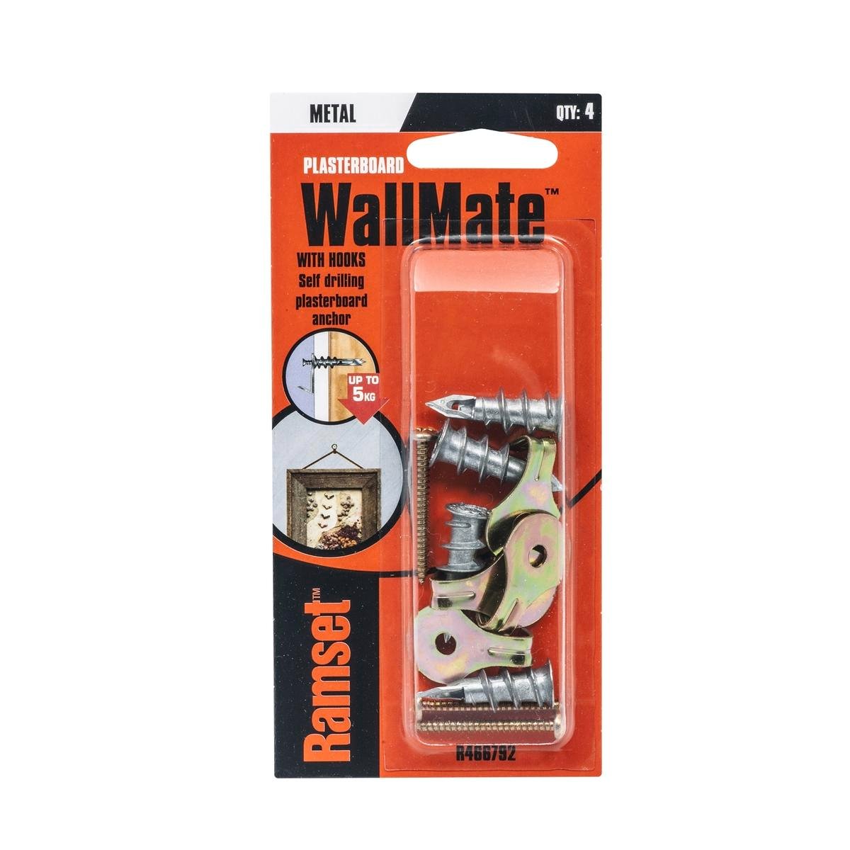 Ramset 11 x 32mm Zinc Alloy WallMate Mini Anchor With Screw and Hook - 4 Pack