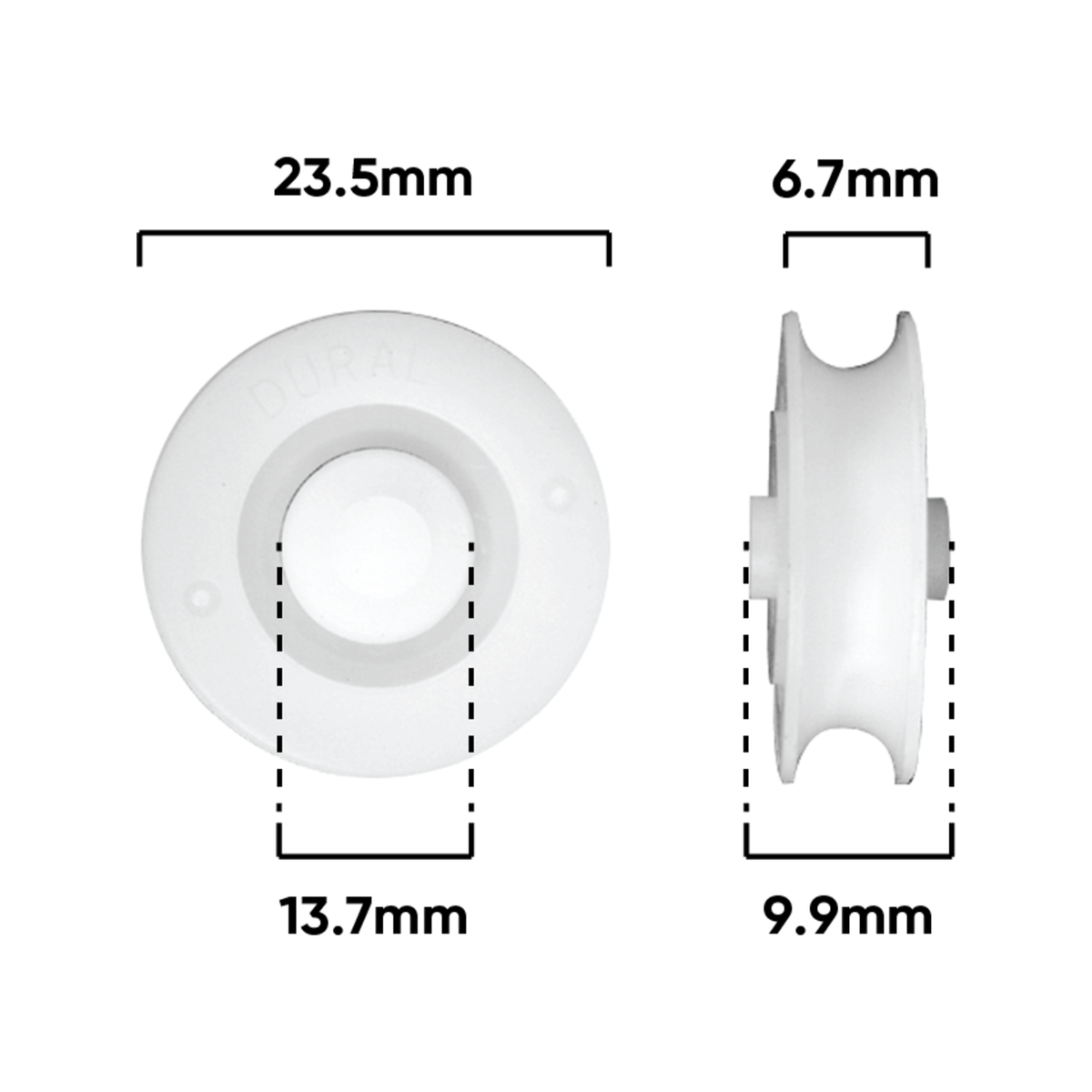 Rolltrak 24mm White Acetal Concave Roller - Security Screen Door