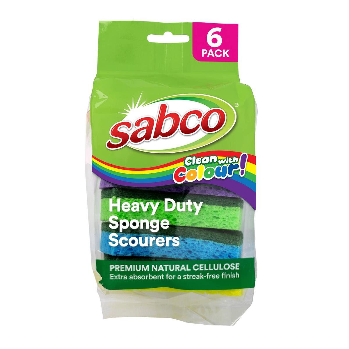 Sabco Clean with Colour Heavy Duty Sponge Scourer 6 Pack