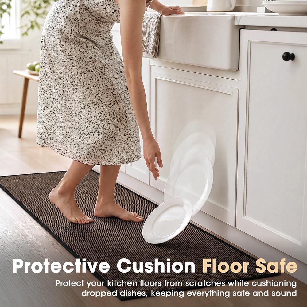 Kitchen Rug and Mat Set 2 Piece - Black - 45 x 150cm and 45 x 75cm, Anti Slip Backing, 3.4mm Thick, Washable