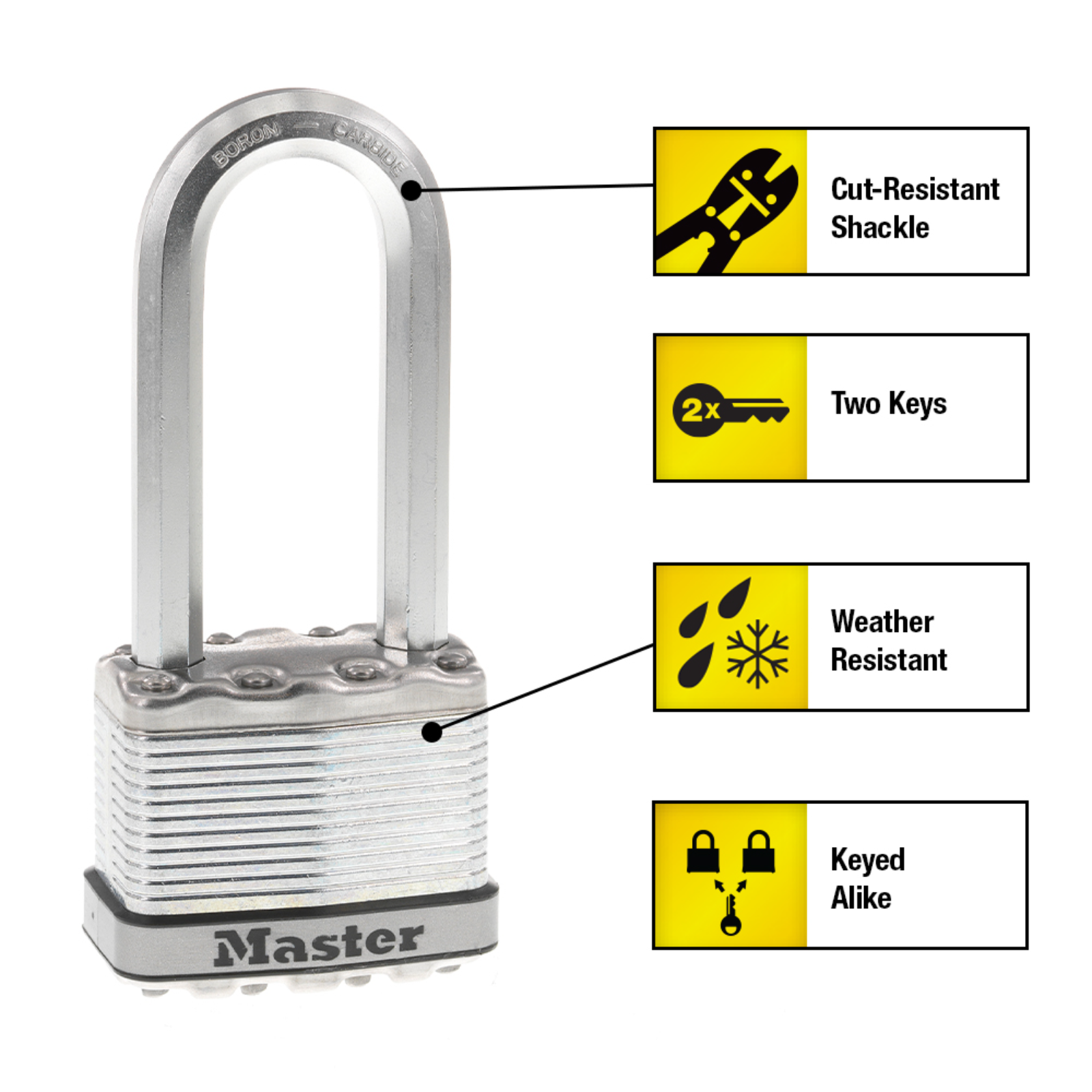 Master Lock 51mm Magnum Laminated Steel Padlock, 64mm Extra Long Shackle - 2 Pack