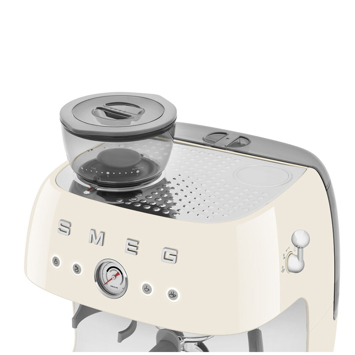 Smeg 50s Style Espresso Machine with Built-in Grinder - 20 Bar, Dual Thermoblock, Cream - EGF03CRAU