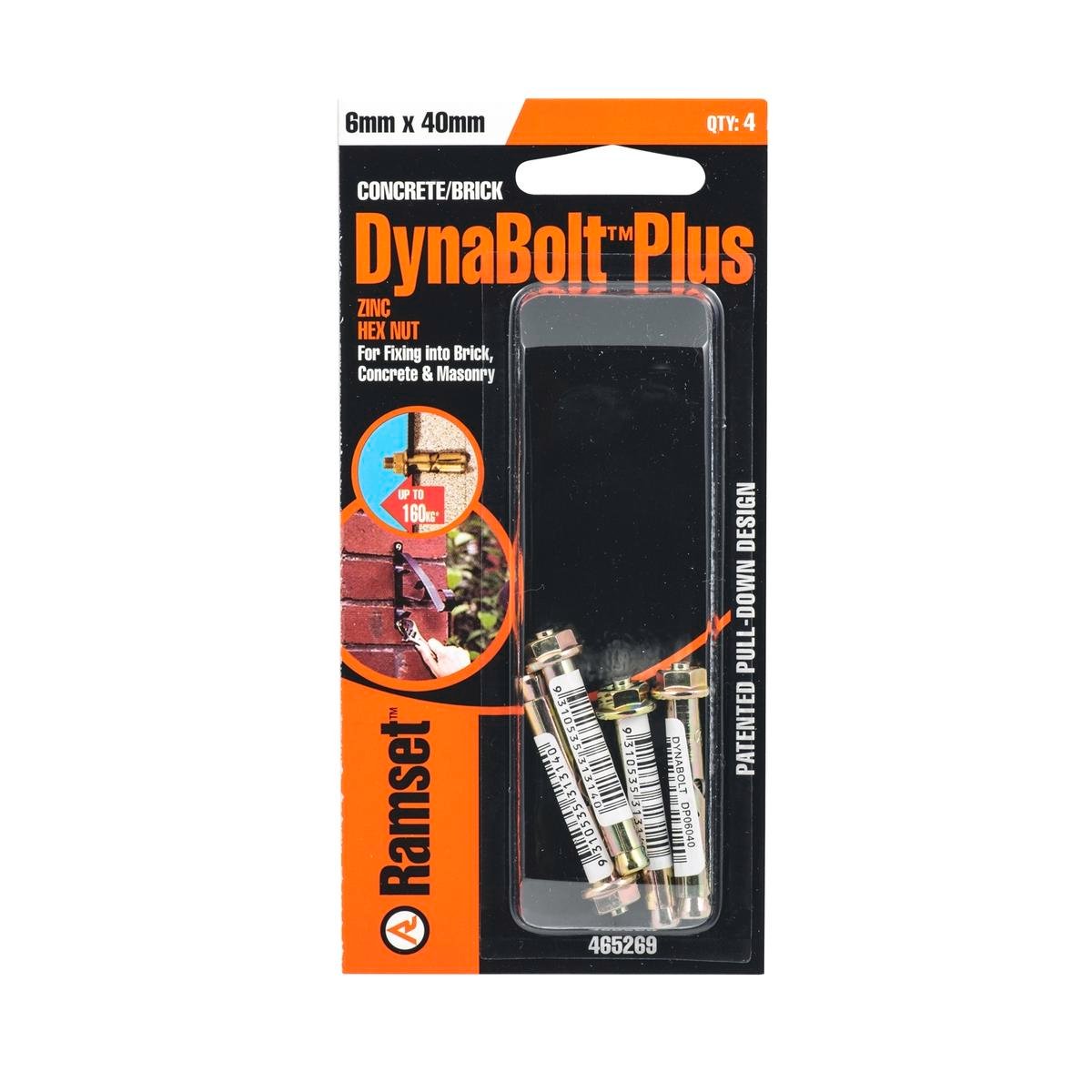 Ramset 6 x 40mm DynaBolt Plus Hex Nut Masonry Sleeve Anchor - 4 Pack