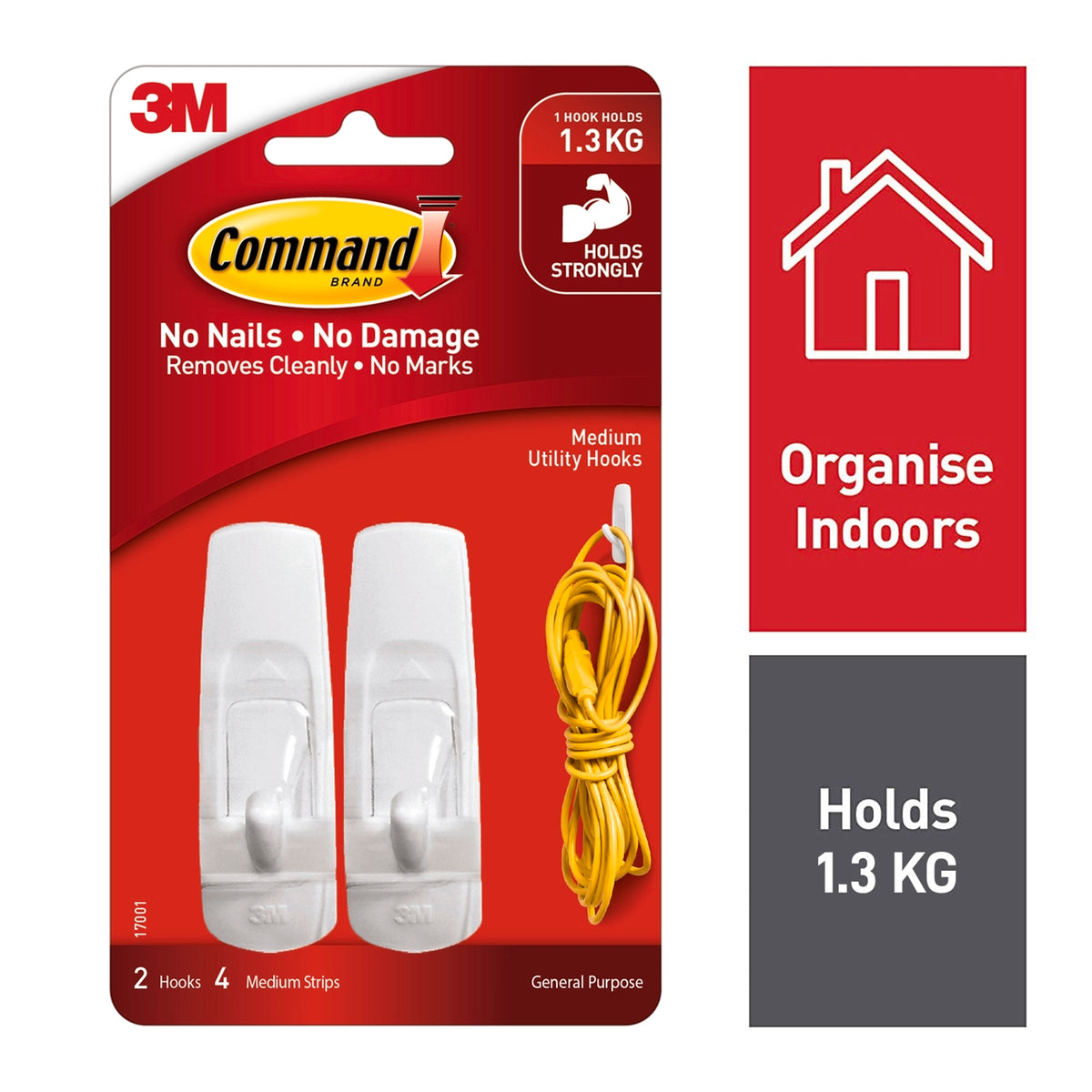Command Medium White Adhesive Wall Hooks, 1.3kg, 2 Pack