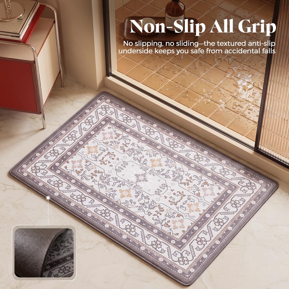 Kitchen Rug and Mat Set 2 Piece - Brown - 45 x 151cm and 45 x 74cm, Textured Anti Slip PVC, Wipe Clean