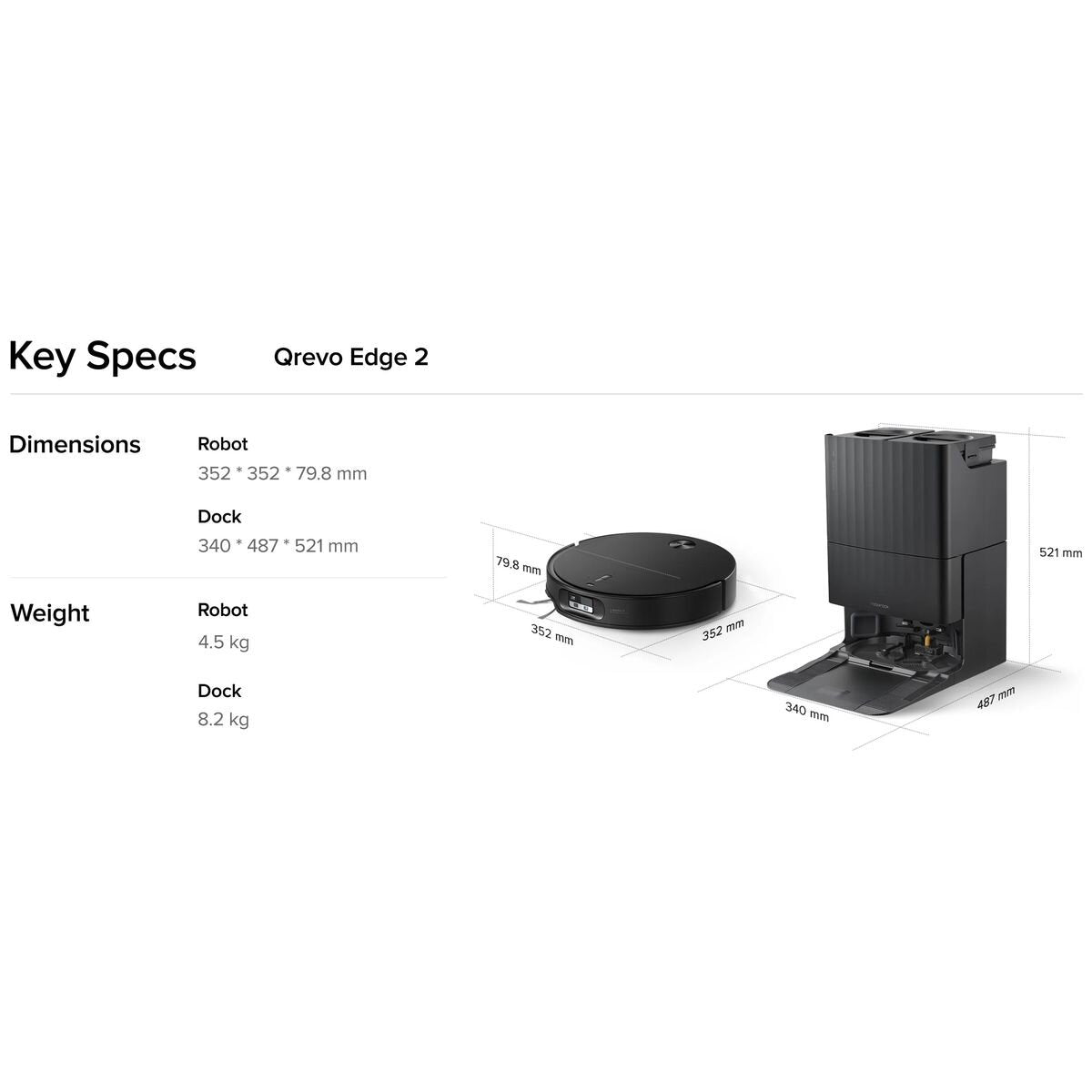 Roborock Qrevo Edge 2 Robot Vacuum - 25,000Pa Suction, Edge-to-Edge Mopping, Black - RR-QE252-03-BLK