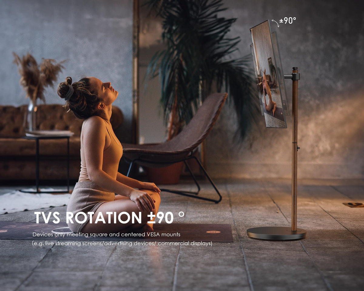 Rotating Rolling TV Stand for 24-48 Inch TVs - Black - Landscape to Portrait 90 Degree Turn, 15 Degree Tilt, Brake Knob