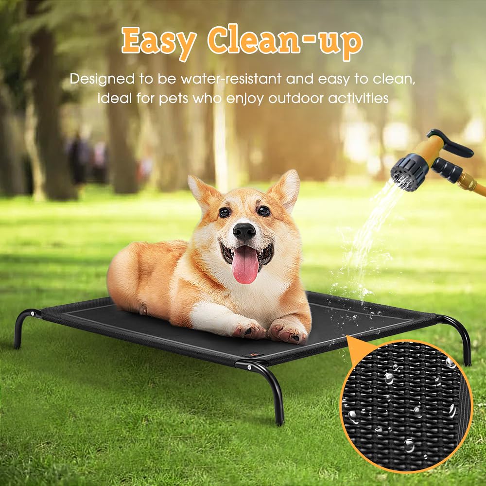 Cooling Elevated Dog Bed - Black, Medium 87 x 65 x 20cm - Breathable Textilene Mesh, Steel Frame, Holds 60kg