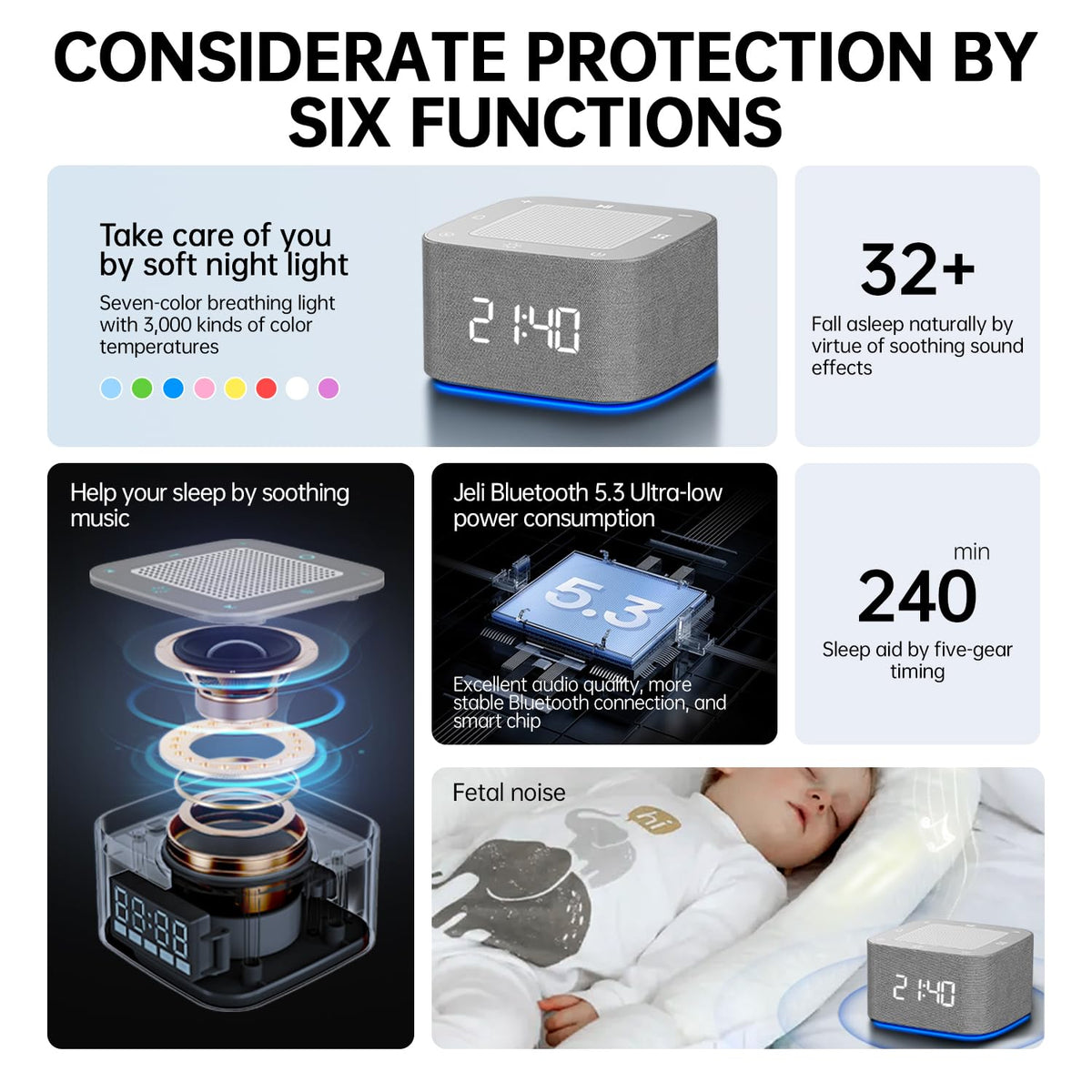 White Noise Machine - 32 Non-Looping Sounds, Memory Function