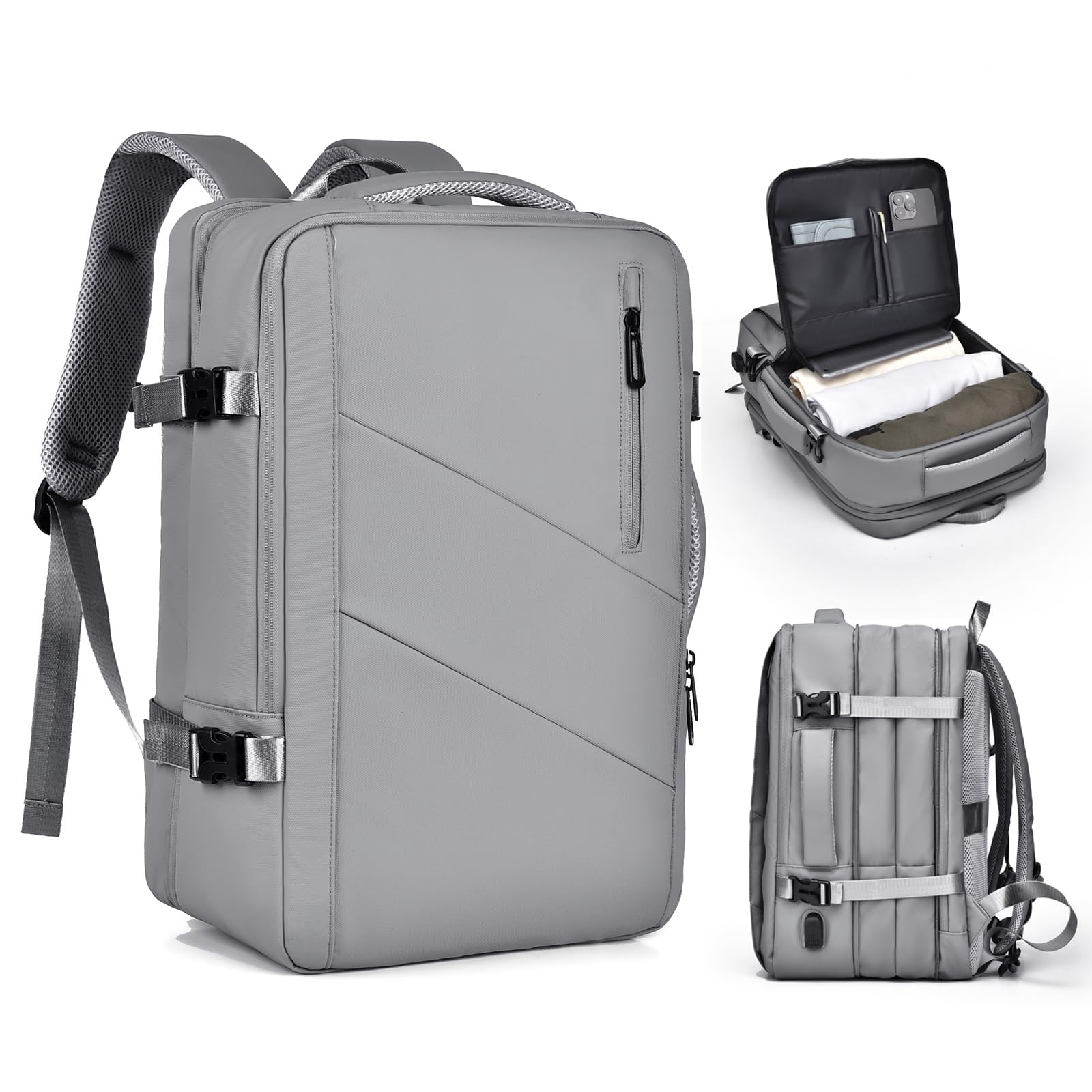 Travel Laptop Backpack 16" with USB Charging Port - Grey