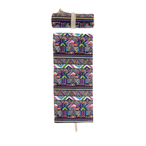 72-Hole Canvas Roll-Up Pencil Case - Ethnic Style Print, 82 x 20 cm