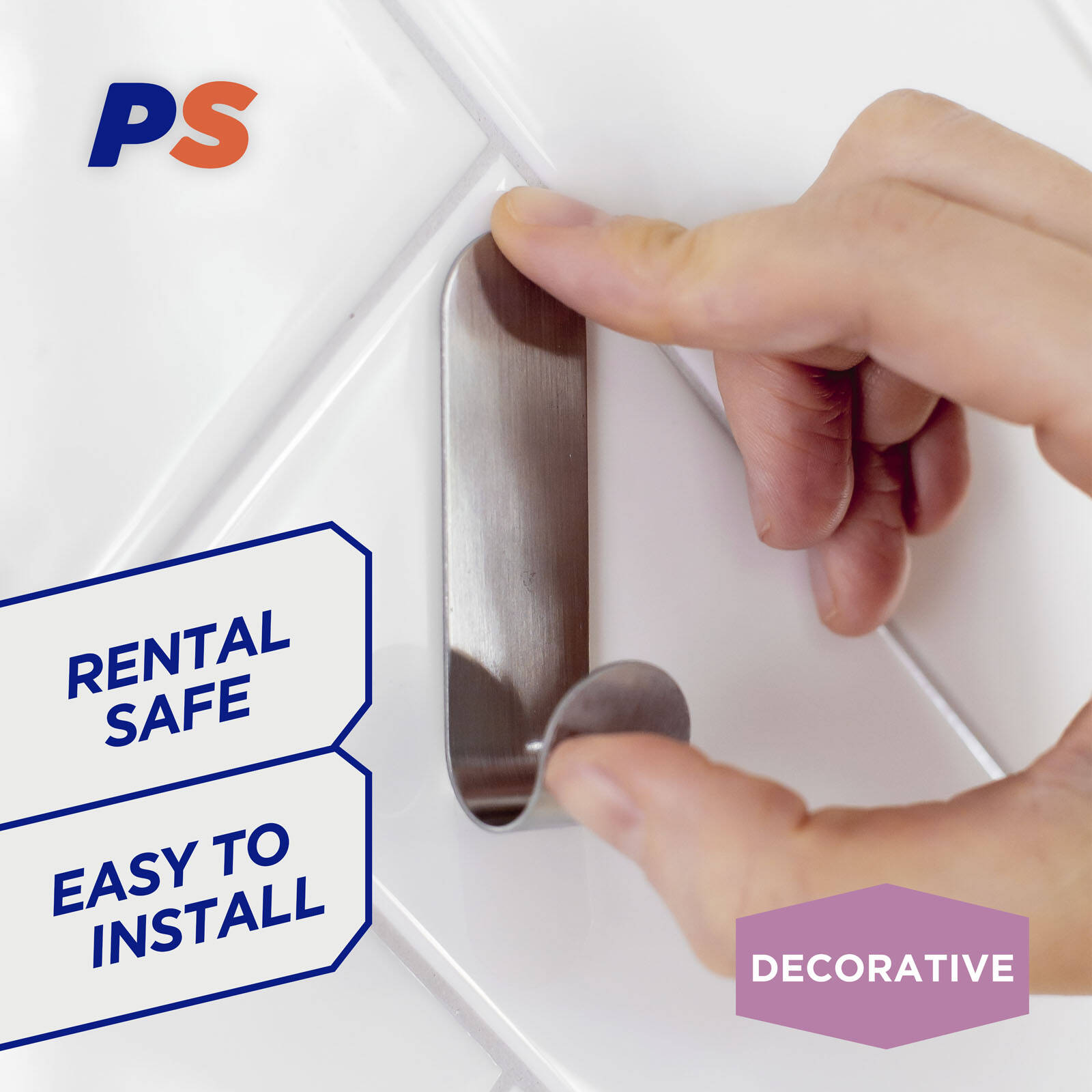 Permastik Medium Stainless Steel Adhesive Hooks 3 Pack Removable