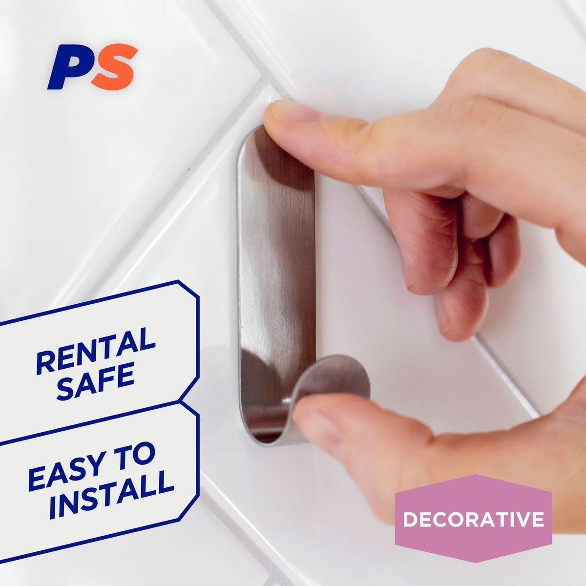 Permastik Medium Steel Metal Hooks 3 Pack - 18mm x 70mm - Stainless Steel - SuperSaverAU - view 3