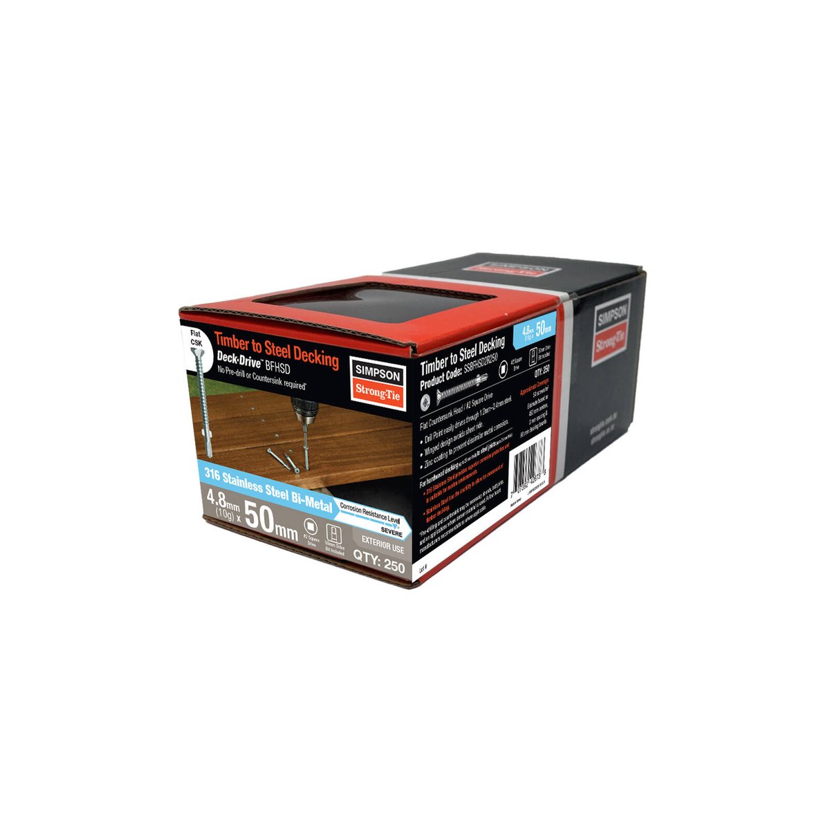 Simpson Strong Tie 4.8 x 50mm 10g Hardwood Timber to Steel Screws 250 Box - SuperSaverAU - view 2