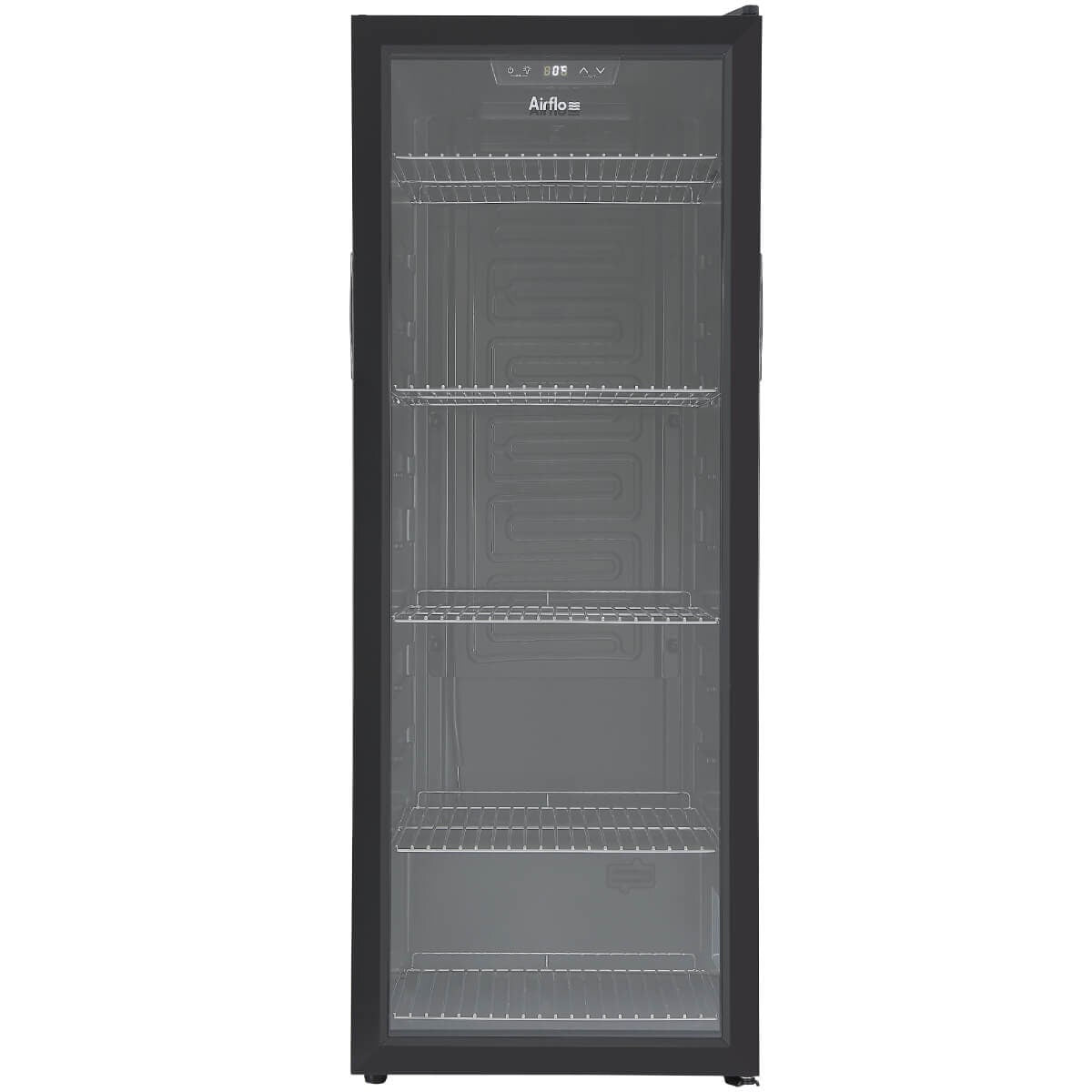 Airflo 201L single glass door beverage fridge - black, electronic control, reversible door - AFF201