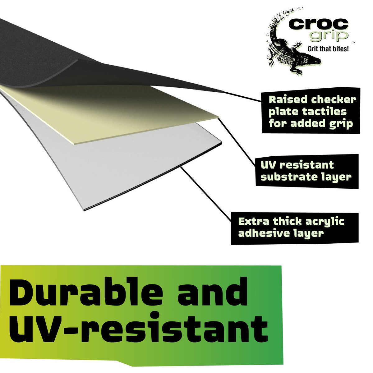 Croc Grip 420mm x 120mm Checker Plate Rubber Step - Black