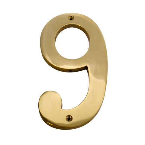 Sandleford 150mm Solid Brass House Number 9 - Weather Resistant, Fixings Included