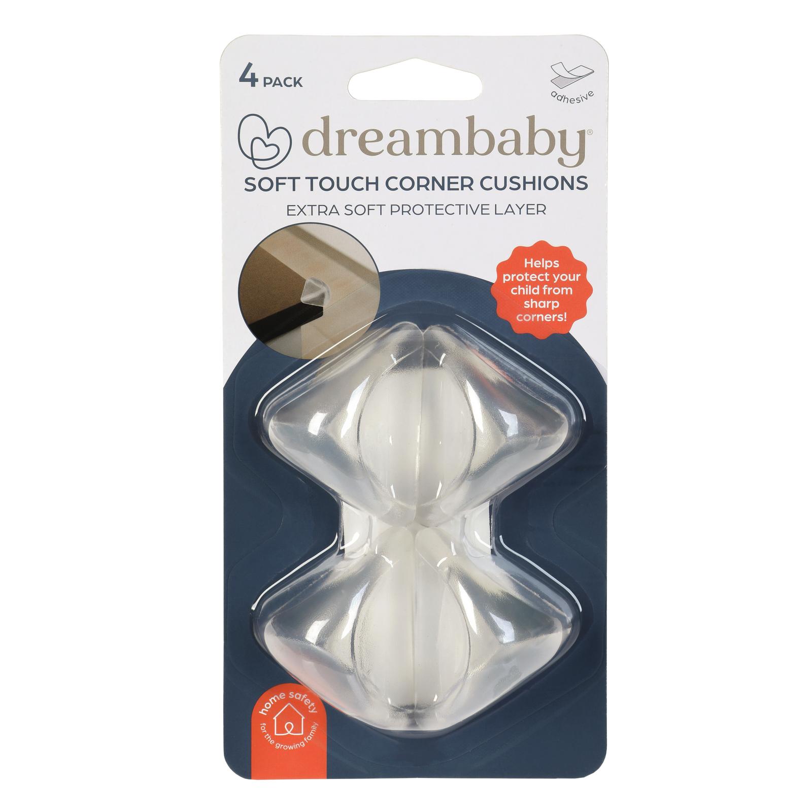 Dreambaby Soft Touch Corner Cushions 4 Pack Clear PC + Rubber Protectors