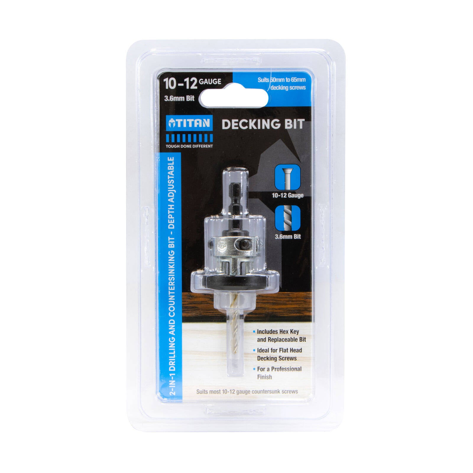Titan 10G x 50mm Decking Countersink Tool 10-12G Depth Adjustable with Bit