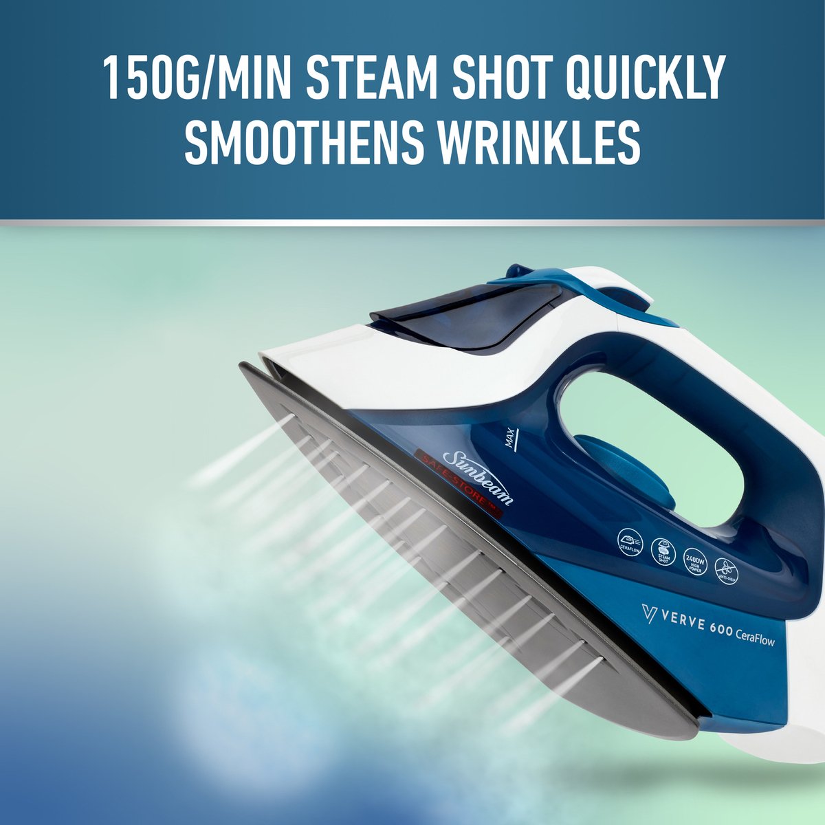 Sunbeam Verve 600 Ceraflow Ceramic Steam Iron 150g/min Shot 300mL SRC6000