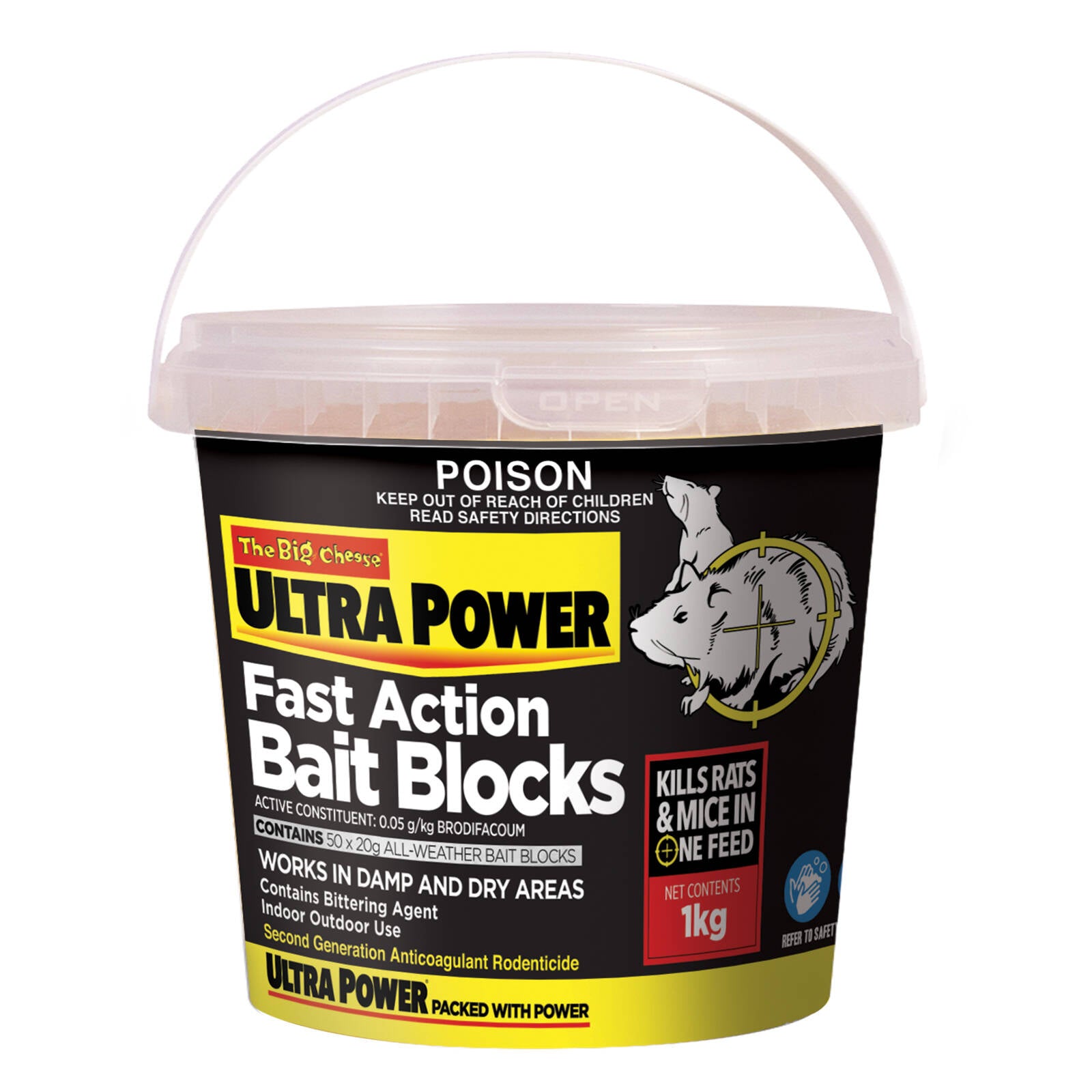 The Big Cheese Ultra Power Fast Action Bait Blocks 1kg - Rodent Bait, Indoor & Outdoor