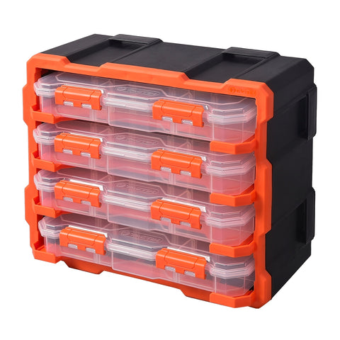 Tactix 4 Box Storage Modular Tower - Orange & Black Stackable Polypropylene Organiser