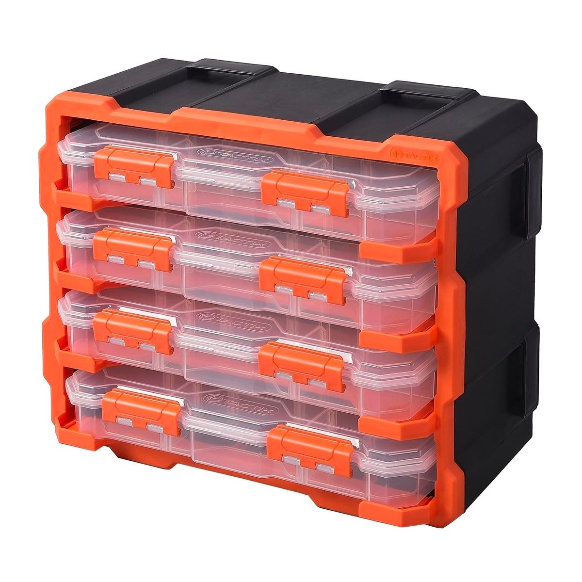 Tactix 4 Box Storage Modular Tower - Orange & Black Stackable Polypropylene Organiser