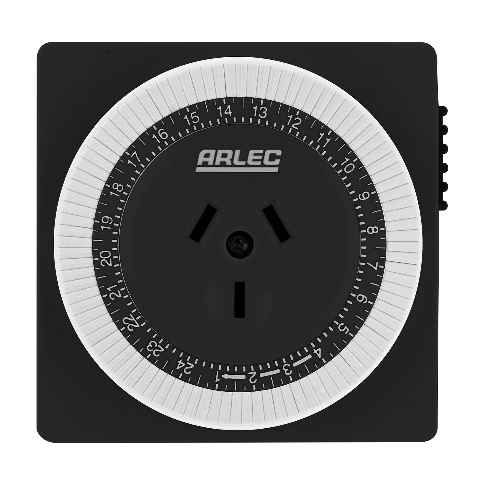 Arlec 24 Hour Compact Mechanical Timer 48 On/Off Settings 10A Indoor PC627BK