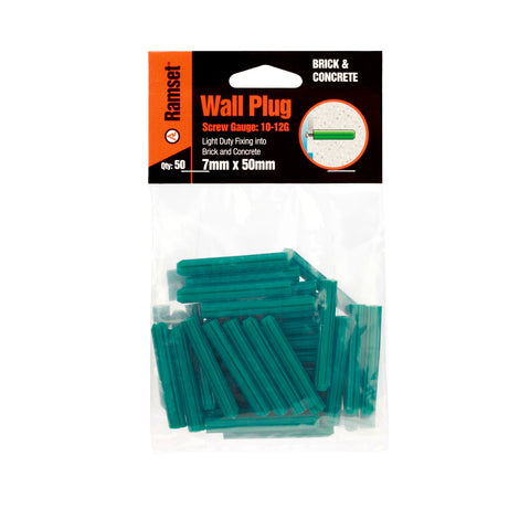 Ramset 7 x 50mm Green Plastic Wall Plugs - 50 Pack