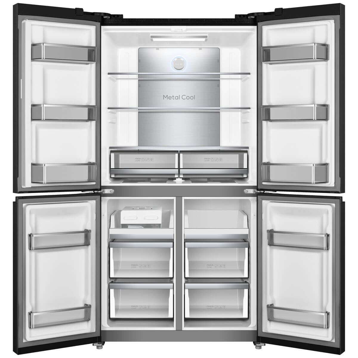 TCL 596L Quad Door Fridge - Black, 5 Star Energy Rating, Metal Cooling - TRF590QB