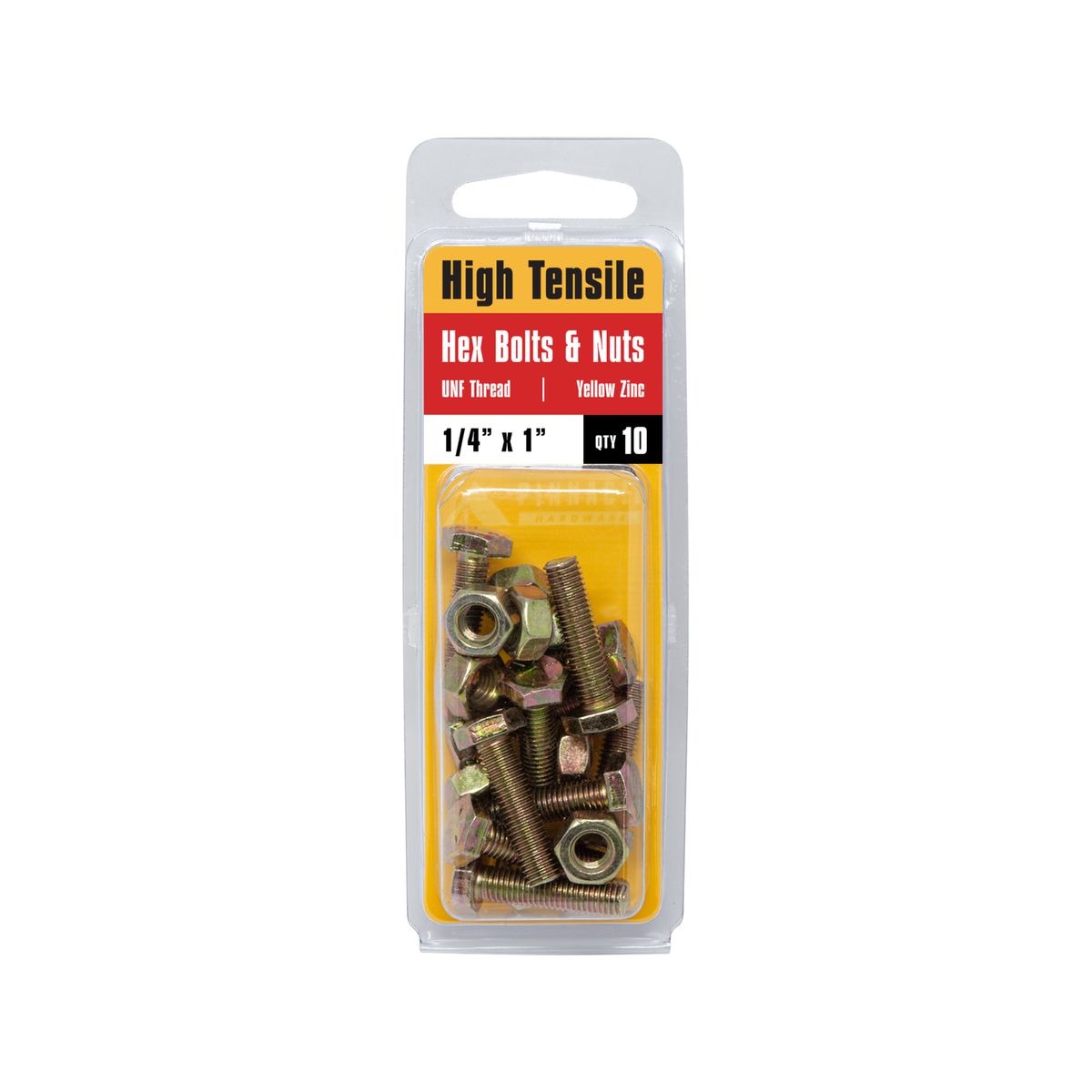 Pinnacle Hex Bolt and Nut - 1/4 x 1in - Yellow Zinc - 10 Pack - SuperSaverAU - view 2