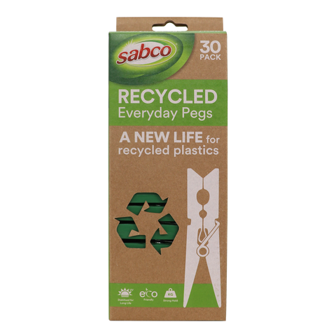 Sabco Recycled Everyday Pegs - 30 Pack, UV Stabilised Clothes Pegs