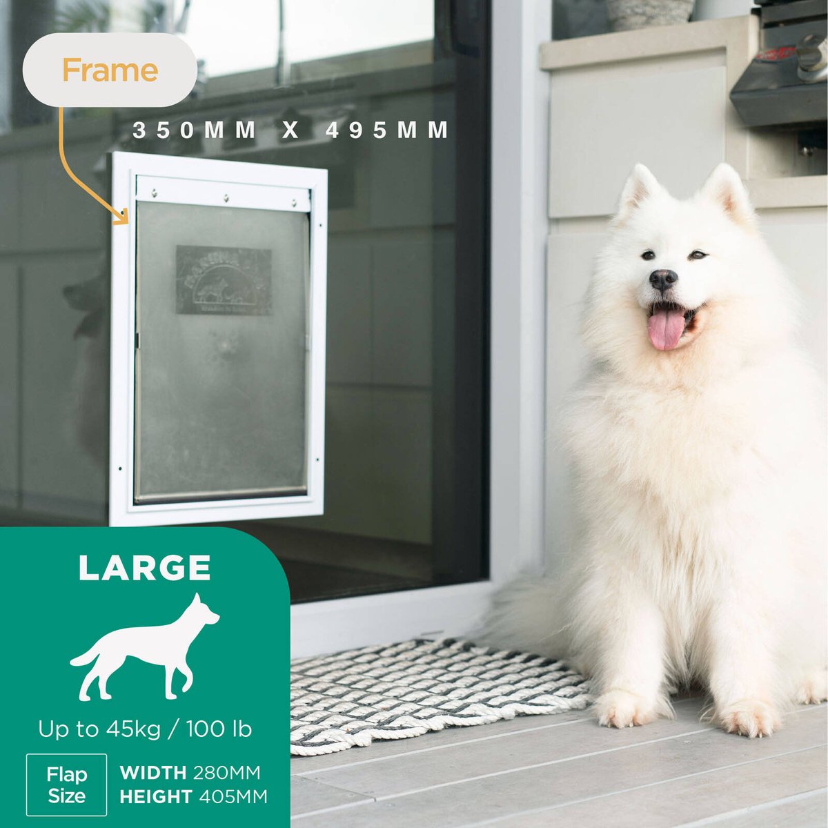 Hakuna Pets Large Deluxe Aluminium Pet Door - White, Lockable Flap for Dogs