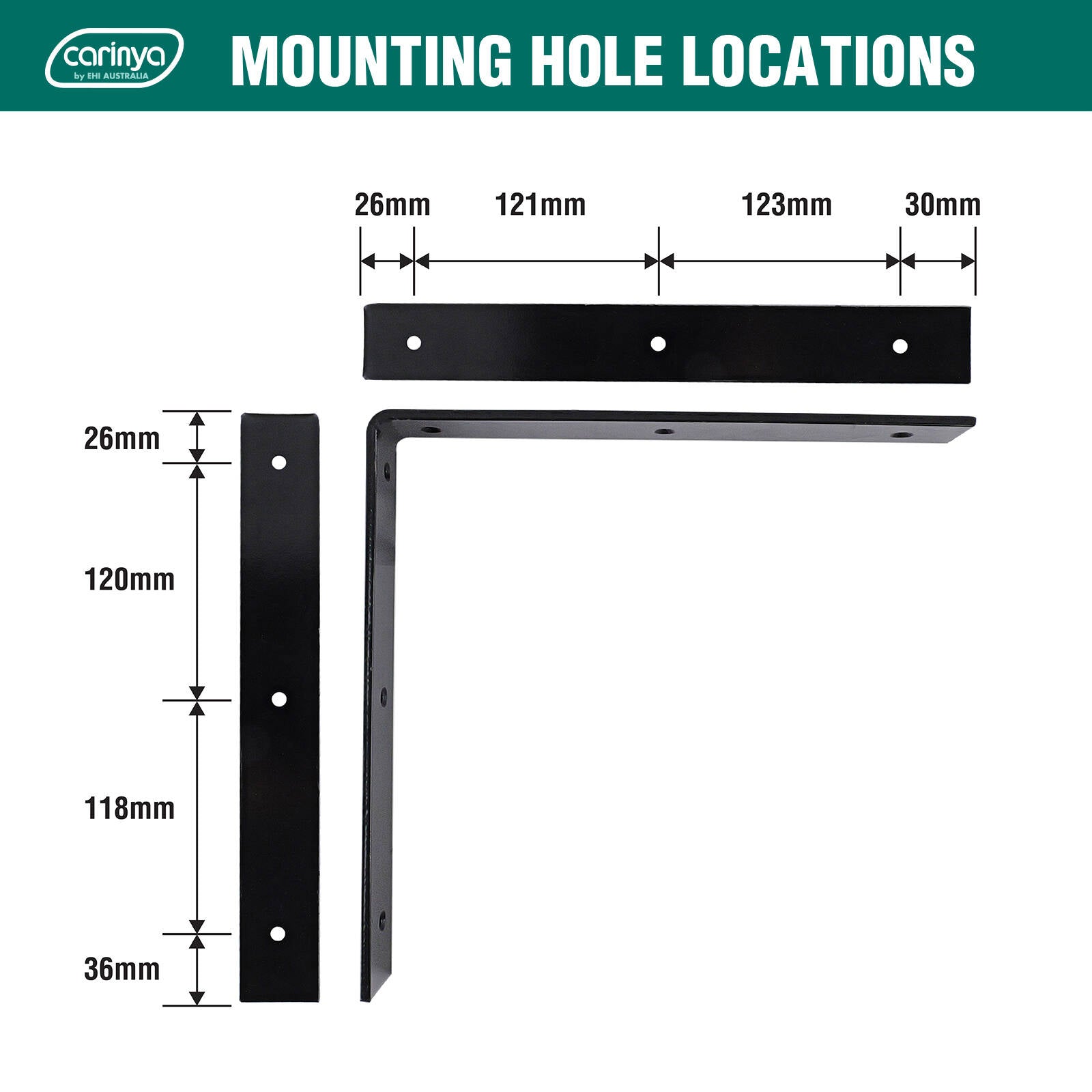 Carinya 300 x 300mm Black Powder Coated Steel Angle Bracket 40kg