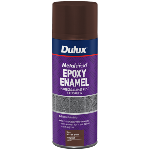 Dulux 300g Metalshield Epoxy Enamel Gloss Spray Paint Mission Brown No Primer Needed