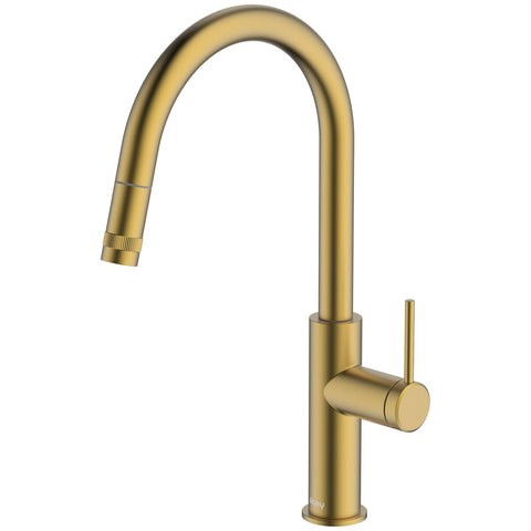 Abey Poco Pull Out Kitchen Mixer Tap - Brushed Brass, 5 Star Water Rating, 10 Year Warranty - 6K1-BB-LF