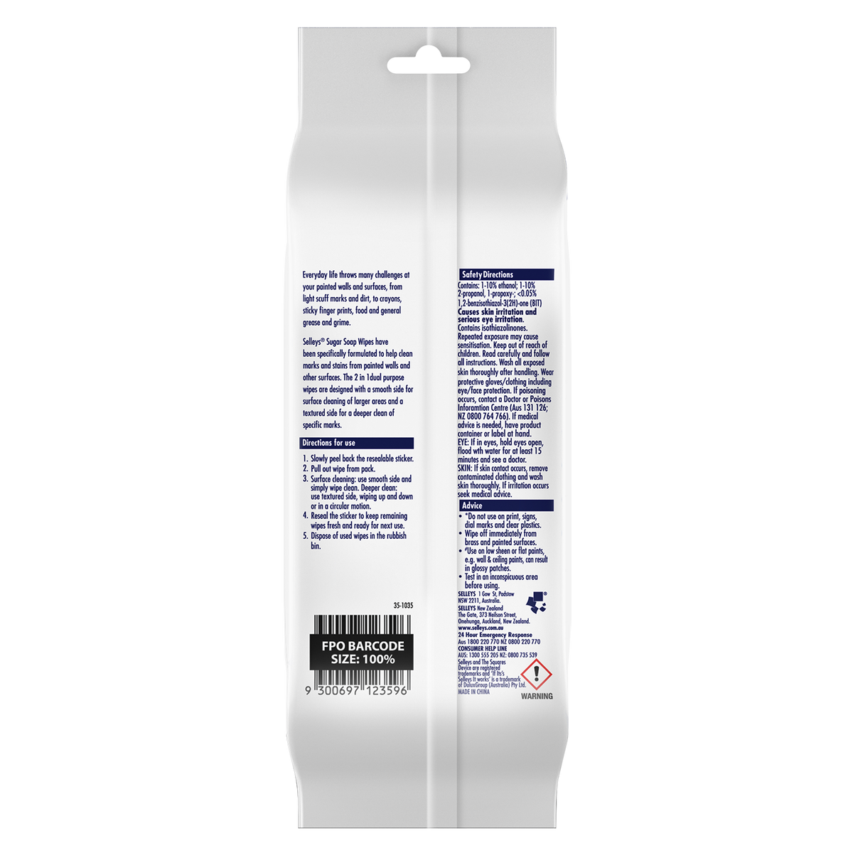 Selleys Sugar Soap Wall Cleaning Wipes 25 Pack, Indoor & Outdoor