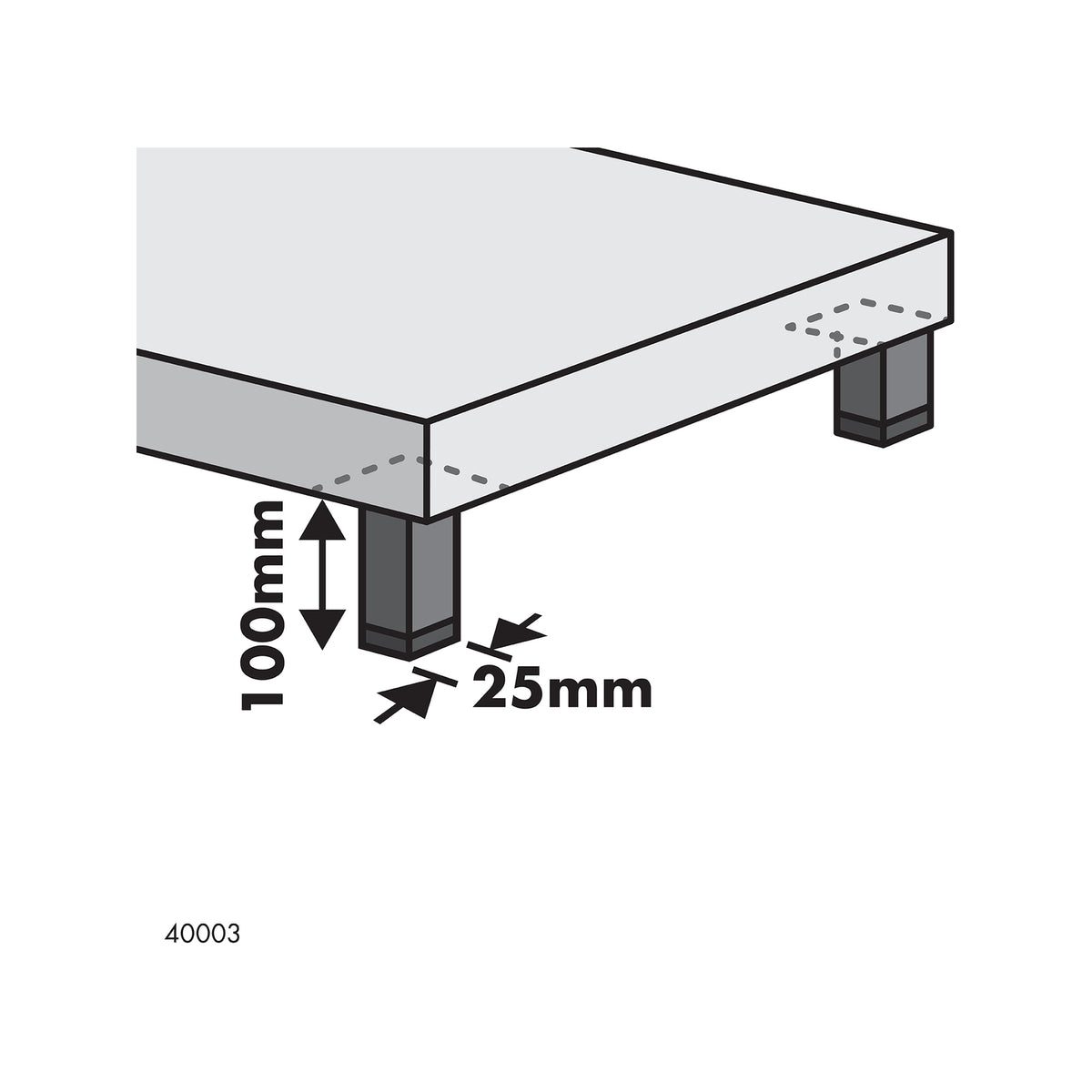 Adoored 100 x 25 x 25mm Black Steel Square Tube Furniture Leg