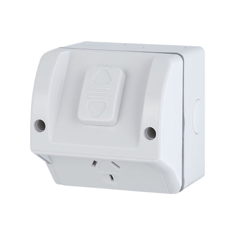 DETA Single Weatherproof Power Point 10A 240V White Polycarbonate Outdoor