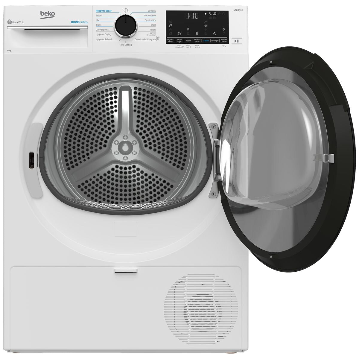 Beko 9kg Heat Pump Dryer in White - Steam Refresh, HomeWhiz Wi-Fi App, 9 Star Rating - BDPB903SW