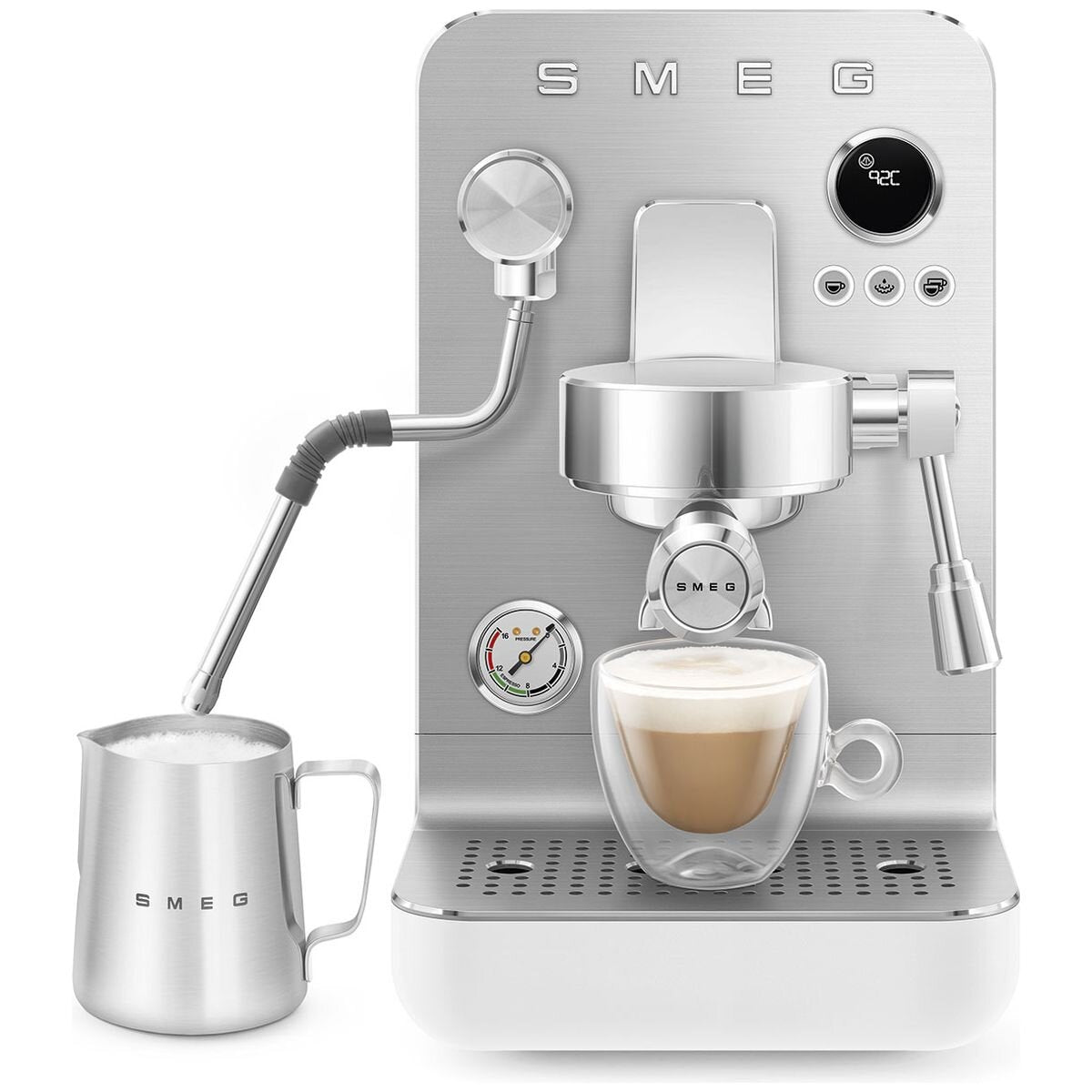 Smeg Minipro Espresso Coffee Machine - 15 Bar, Triple Thermoblock, Shot Timer, Matte White - EMC02WHMAU