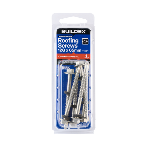 Buildex Roofing Teks Screws - 12g x 65mm - 6 Pack - Class 3 Corrosion Protection - Self-Drilling - SuperSaverAU - view 1