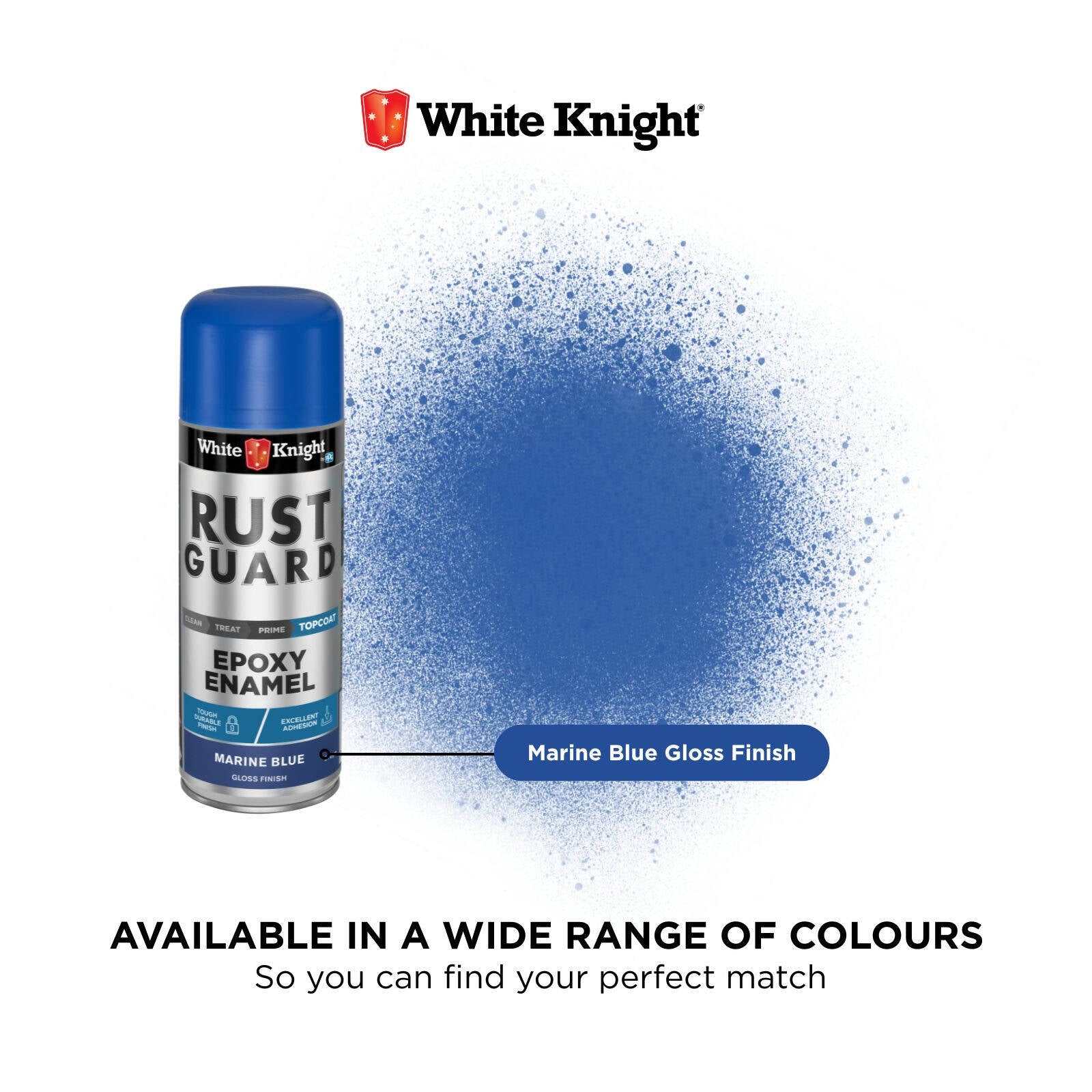 White Knight Rust Guard Epoxy Enamel Spray Paint 310g - Marine Blue Gloss, Solvent Based Metal Finish