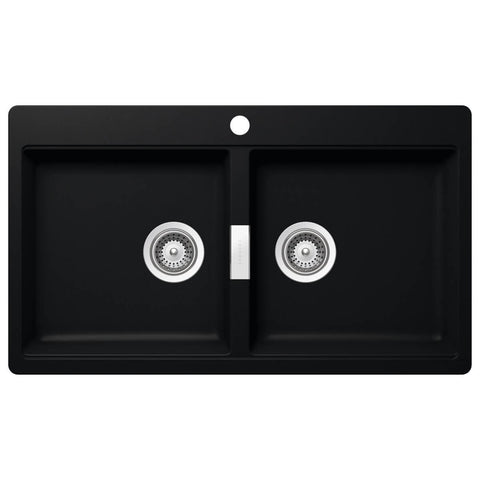 Abey Schock Horizont Puro double bowl sink 860mm - black Nano-Granite, two 20L bowls, topmount - N200P