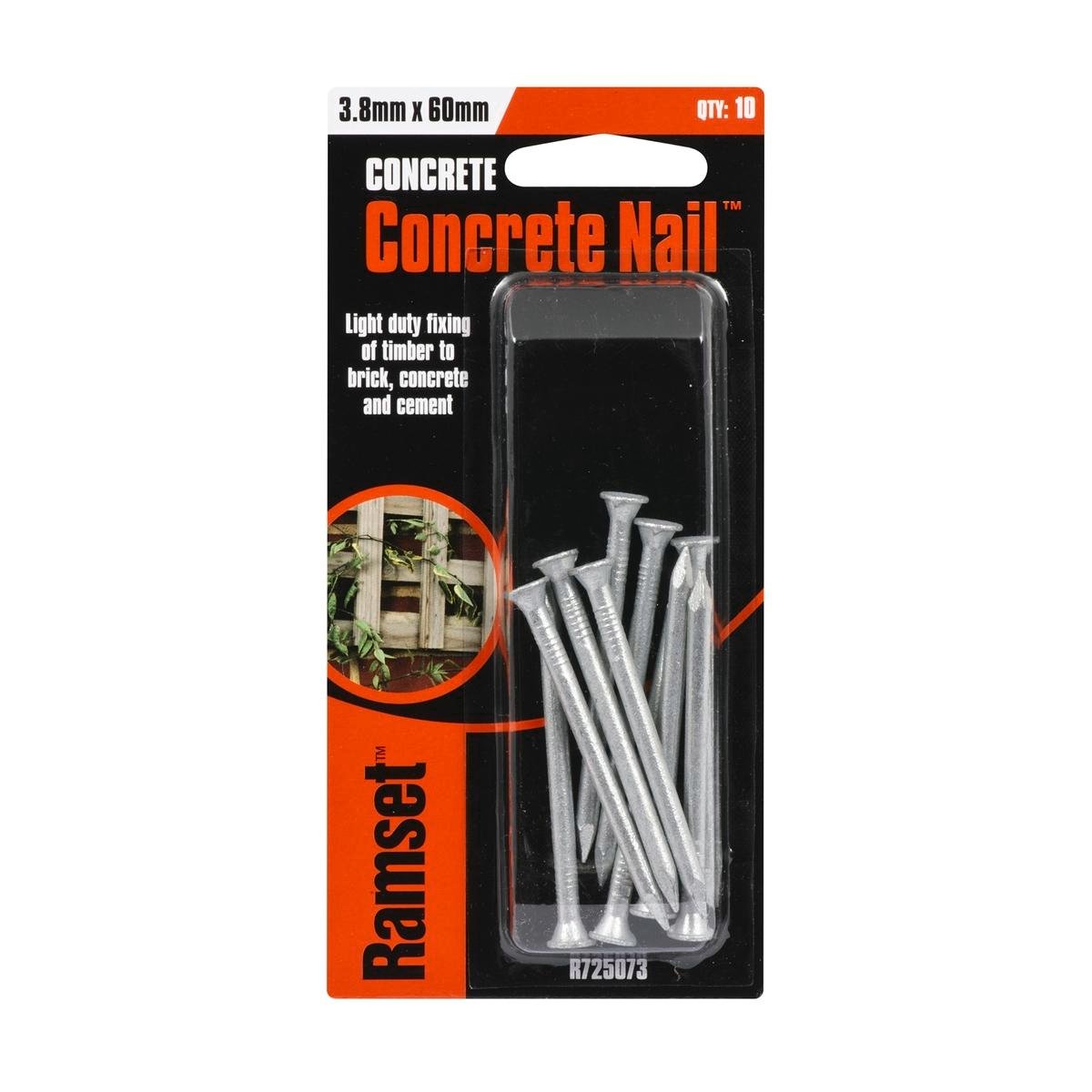 Ramset 3.8 x 60mm Mechanically Plated Carbon Steel Concrete Nails - 10 Pack