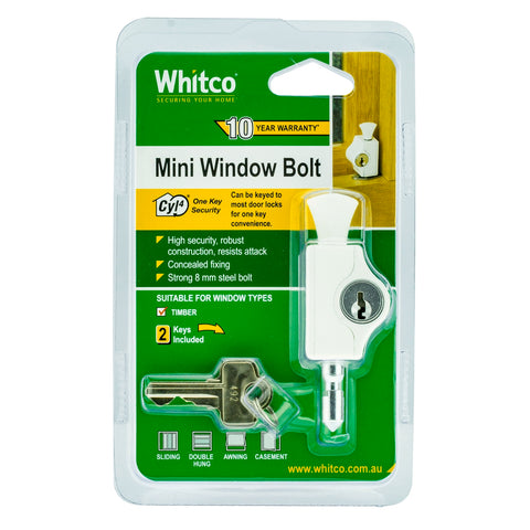 Whitco CYL4 Mini Bolt Window Lock - White Lockable Zinc Diecast