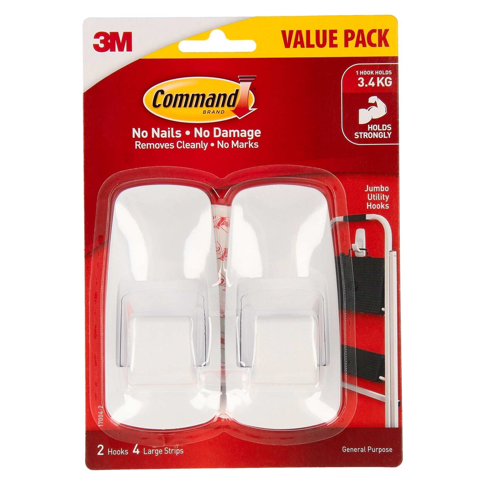 Command Jumbo White Adhesive Wall Hooks - 2 Pack Damage-Free