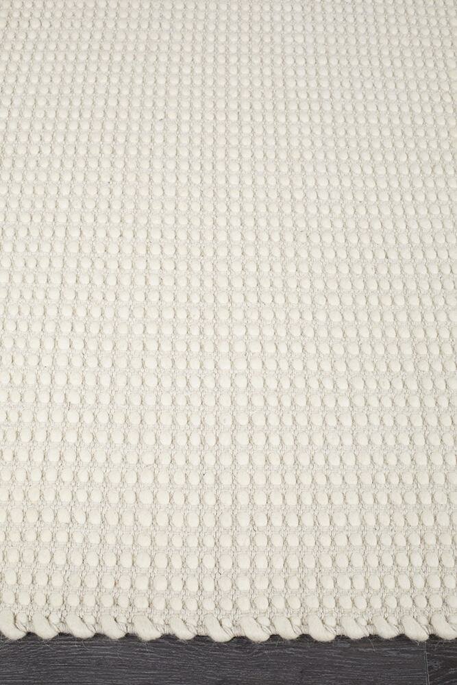 Rug Culture Skandi Large Rug 280x190cm - Natural White Wool, Hand Loomed Flatwoven - SKAN300WHI280X190