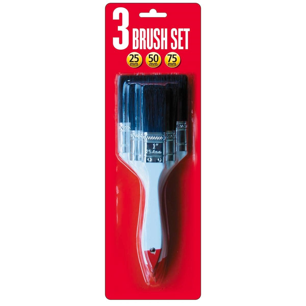 Uni-Pro 3 Piece Paint Brush Set, 25/50/75mm Synthetic with Wood Handles